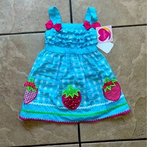 NWT Youngland Baby metallic check strawberry embroidered dress
